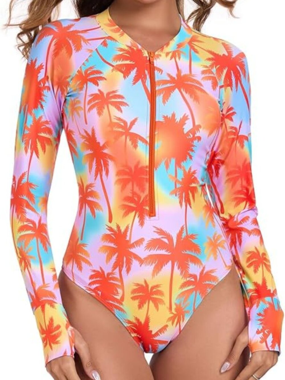 Women Long Sleeve One Piece Swimsuits Full Coverage Bathing Suit